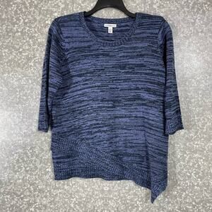 Croft & Barrow Blue Marled Asymmetrical Hem Sweater - Size PXL - 3/4 Sleeves